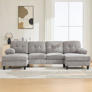 U-Shaped Sectional Sofa 103.5" Fabric Couch With Dual Chaise Lounges, Storage Pockets, Armrest Pillows