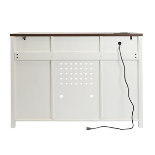 Coffee Bar With Mini Fridge Space & Built In Charging Station, Large Bar Cabinet With Drawers & Adjustable Shelves For Kitchen - White