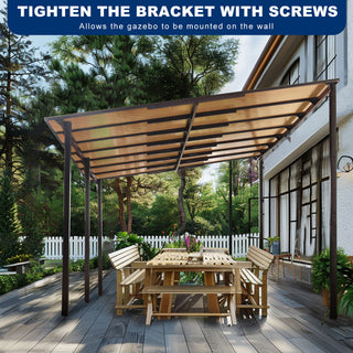 Wall Mounted Outdoor Pergola Gazebo, Heavy Duty Metal Awning With Roof