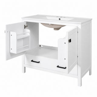 Bathroom Vanity With Sink, Soft Close Doors, Double Shelves & Divided Drawer