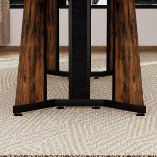 Rustic Rectangular Large Dining Table, Waterproof Desk For 8 People, & Steel With Adjustable Legs - Black / Rustic Brown