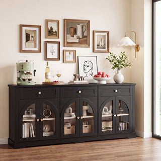 Sideboard Cabinet With 3 Drawers And 6 Arched Glass Doors