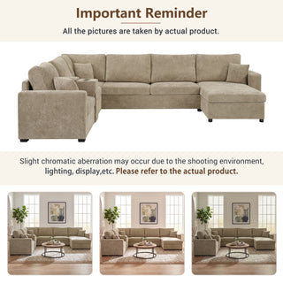 Modular 5 Seat U-Shape Sectional Sofa With Chaise Lounge, Built In Cup Holders And Storage Drawer