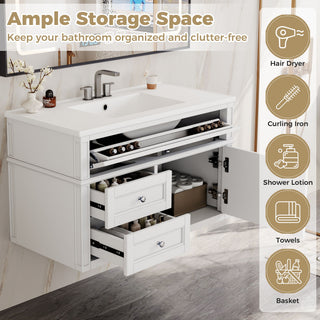 Modern Wall Mounted Floating Cabinet With Double Drawer And Sink