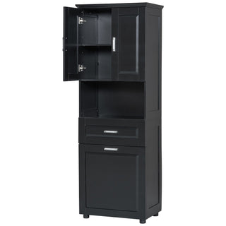 Tall Bathroom Cabinet With Tilt-Out Laundry Basket And Upper Storage