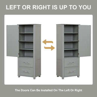 Tall Freestanding Bathroom Storage Cabinet With 2 Drawers And Adjustable Shelf