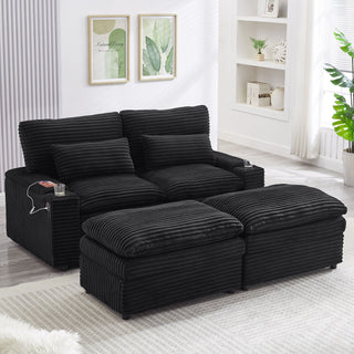 Convertible Loveseat Sofa With Storage, USB Ports, Cup Holders