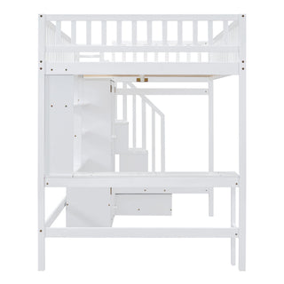 Loft Bed With Bookshelf, Drawers, Desk, And Wardrobe