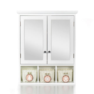 Bathroom Storage Cabinet, Medicine Cabinets For Bathroom With Mirror, 2 Doors 2 Adjustable Shelf & 3 Christmas Style Storage Basket - White