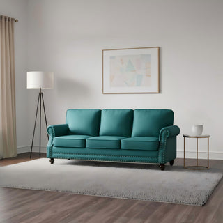 3 Seater Sofa With Nailhead Trim And Turned Legs For Living Room