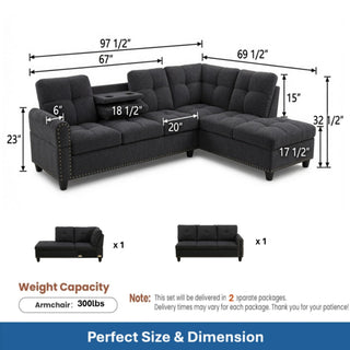 L - Shaped Sectional Sofa With Movable Left Chaise