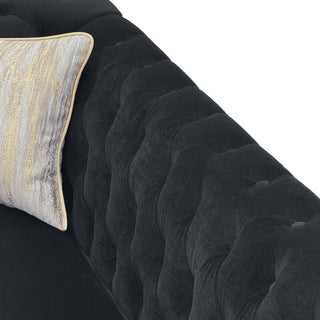 3 Seater Button Tufted Sofa With Rolled Arms, Living Room Couch With 2 Pillows - Black