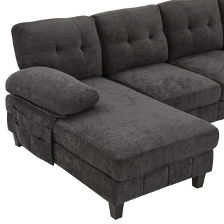 U-Shaped Sectional Sofa 103.5" Fabric Couch With Dual Chaise Lounges, Storage Pockets, Armrest Pillows