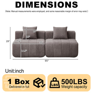 Modular Sectional Sofa With 2 Pillows, Symmetrical Design