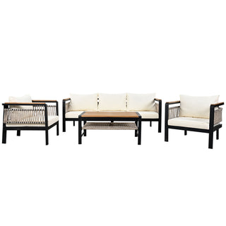 4 Pieces Outdoor Sectional Sofa Set 5 Person Patio Seating Group Outdoor Conversation Set With Cushions And A Coffee Table For Patios
