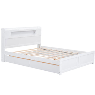 Storage Platform Bed With LED Lights, 2 Drawers And Trundle