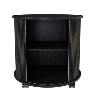 Cylinder Nightstand With Charging Station & Sliding Door