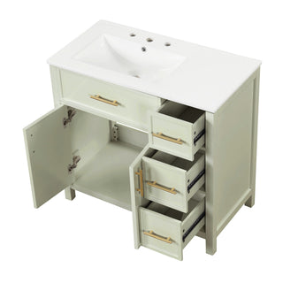 36" Bathroom Vanity With Sink, 2 Doors, 3 Drawers, Rectangular - White