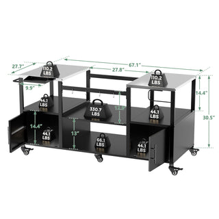 Outdoor Grill Table For Big Egg Style Bbq With Metal Grill Cart And Storage Box And Metal And Stainless Steel - Black / Silver