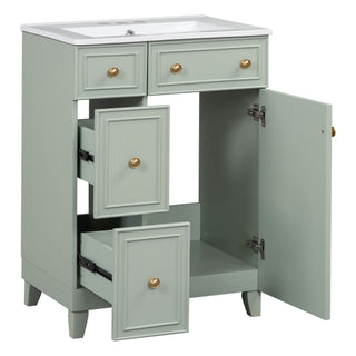 Transitional Style Bathroom Vanity Cabinet With Ceramic Sink