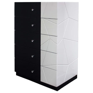 5 Drawer Chest Storage Unit, Clothes Organizer, Geometric Pattern - White / Black