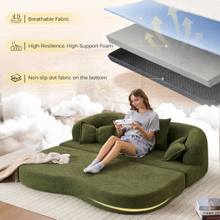 Foldable Sofa Bed, Boneless Couch Convertible Sleeper With 4 Pillows