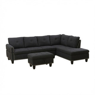 L - Shaped 3 Piece Sectional Sofa With Chaise, Storage Ottoman & Cup Holders
