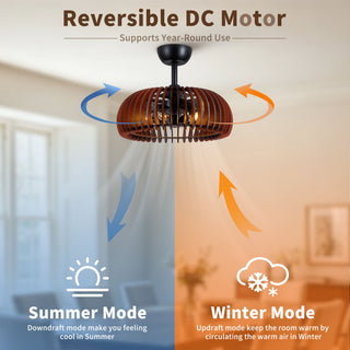 Pumpkin Ceiling Fan, Fandelier With 6 E12 Sockets, Reversible DC Motor, Adjustable Hanging, 6 Speeds Remote Control - Black