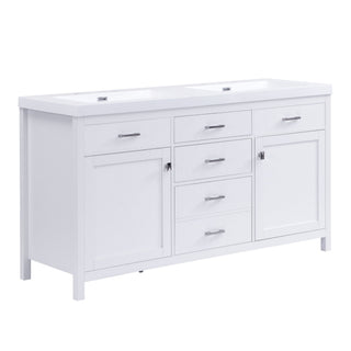 Double Sink Bathroom Vanity With Top, Soft Closing Doors & Drawers, Tip Out Drawer, 2 Cabinet Doors, Adjustable Shelf - White