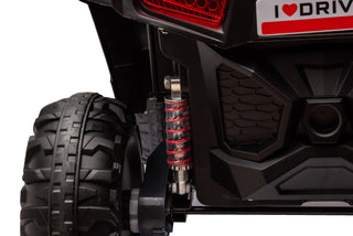 12V7A*1 30W*4 Four-Wheel Drive Seat One Button Start, Forward And Backward, High And Low Speed, Music, Front Light, Power Display, Two Doors Can Open, 2.4G R / C, Seat Belt Four Wheel Absorber