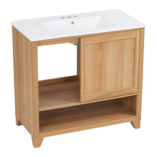 36" Bathroom Vanity With Sink, Soft Close Drawers - Natural