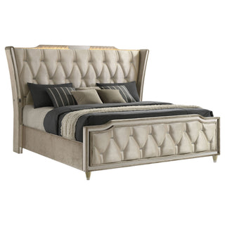 Mika - LED Upholstered Bed With Tufted Wingback Headboard And Ambient Lighting
