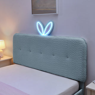 Upholstered Bed With Oversized Rabbit Ear Headboard, LED Lights & 4 Storage Drawers