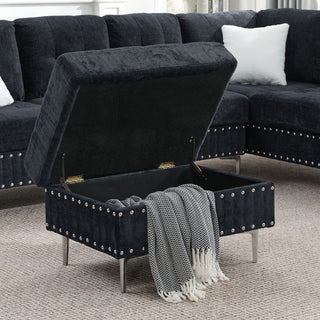 L-Shaped Sectional Sofa With Chaise And Storage Ottoman, Includes 2 Pillows
