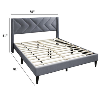 Elegant Bed With Upholstered Headboard, Platform Base