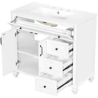 Modern Bathroom Vanity With Sink, 3 Drawers & 2 Doors