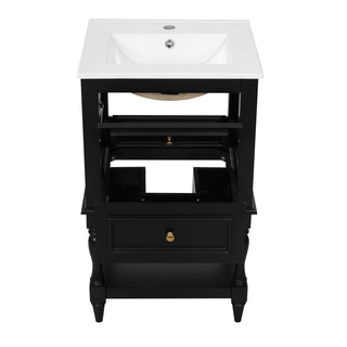 Retro Design Bathroom Vanity With Sink, 2 Drawer Storage Cabinet