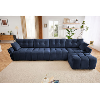 Sofa Set With Ottoman And Pillows, Textured, High Resilience Cushions