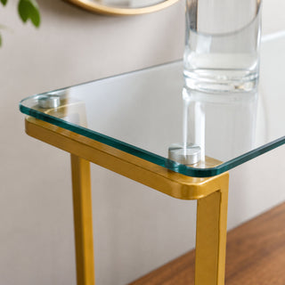 Console Table With Shelf, 2 Tier Living Room - Gold / Walnut