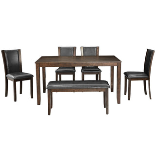 6 Piece Dining Table Set & Bench And Chairs For Dining Room - Dark Walnut