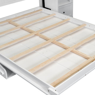 French Style Murphy Platform Bed With Shelf, Side Cabinets, Drawers And LED