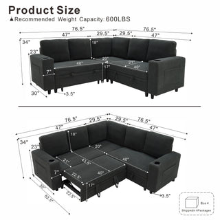 Upholstered L - Shape Sectional Sofa Bed With Pull Out Sleeper And Storage