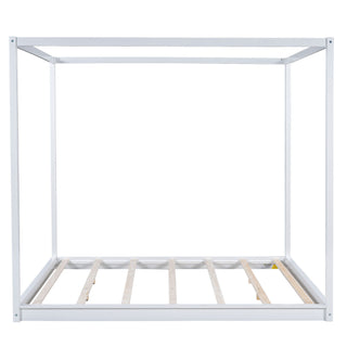 Wood Canopy Platform Bed With Support Legs And Airflow Slats