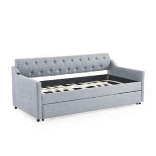 Size Upholstered Daybed With Trundle And USB Charging Armrest