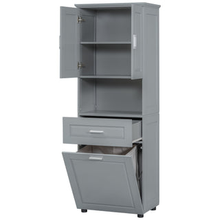 Tall Bathroom Cabinet With Tilt-Out Laundry Basket And Upper Storage