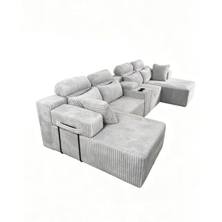 U-Shaped Sectional Sofa With Chaise Lounge And Cup Holders