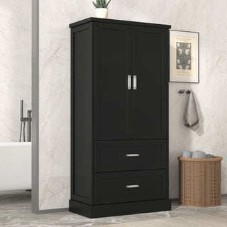 Tall Bathroom Storage Cabinet With 2 Doors And Drawers, Adjustable Shelf