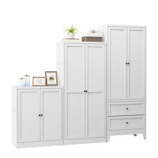 Pantry Cabinet With 2 Drawers, Adjustable Shelves, Freestanding Kitchen Storage Organizer - White