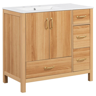 Bathroom Vanity, 2 Soft Close Doors, 4 Soft Close Drawers, Adjustable Shelf, Storage Cabinet - Acacia Wood