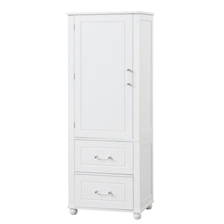 Tall Freestanding Bathroom Storage Cabinet With 2 Drawers And Adjustable Shelf